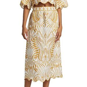 Farm Rio off-white lace nature eurofla 100% linen midi skirt, Size S, NWT